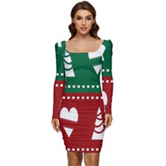 Christmas-04 Women Long Sleeve Ruched Stretch Jersey Dress by nateshop