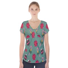 Cute ,merry Christmas Short Sleeve Front Detail Top by nateshop