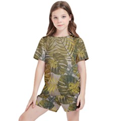 Nature Monstera Leaves Leaf Foliage Boho Style Kids  Tee And Sports Shorts Set by Wegoenart