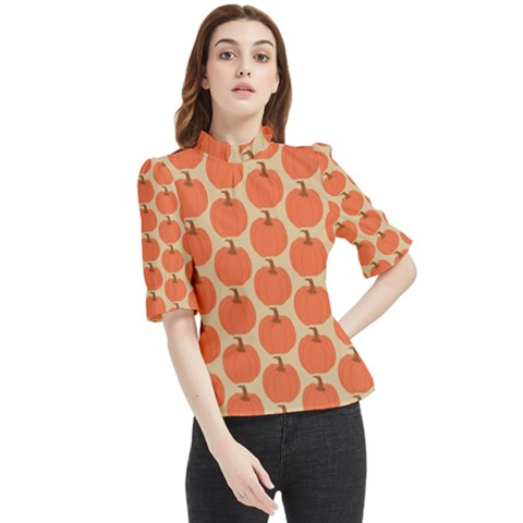 Cute Pumpkin Frill Neck Blouse by ConteMonfrey