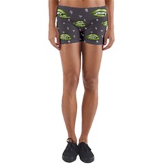 Green Vampire Mouth - Halloween Modern Decor Yoga Shorts by ConteMonfrey