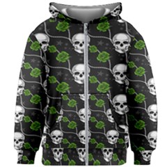 Green Roses And Skull - Romantic Halloween   Kids  Zipper Hoodie Without Drawstring by ConteMonfrey