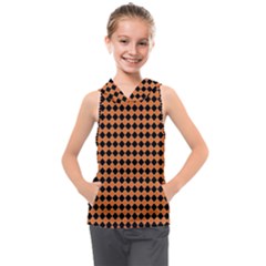 Halloween Black Orange Plaids Kids  Sleeveless Hoodie by ConteMonfrey