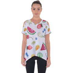 Fruit Summer Vitamin Watercolor Cut Out Side Drop Tee by Wegoenart