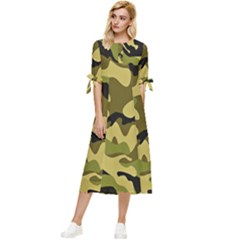 Army Camouflage Texture Bow Sleeve Chiffon Midi Dress by nateshop