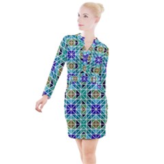 Mosaic 3 Button Long Sleeve Dress by nateshop