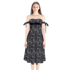 Seamless-pattern Shoulder Tie Bardot Midi Dress by nateshop