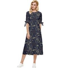 Seamless-pattern Bow Sleeve Chiffon Midi Dress by nateshop