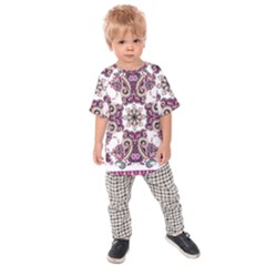 Multicolored Pattern Illustration Purple Peacock Kids  Raglan Tee