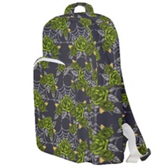 Halloween - Green Roses On Spider Web  Double Compartment Backpack by ConteMonfrey