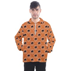 Halloween Black Orange Spiders Men s Half Zip Pullover by ConteMonfrey