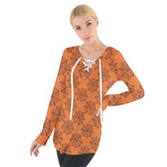 Halloween Black Orange Spider Web   Tie Up Tee by ConteMonfrey