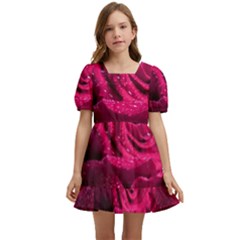 Water Rose Pink Background Flower Kids  Short Sleeve Dolly Dress