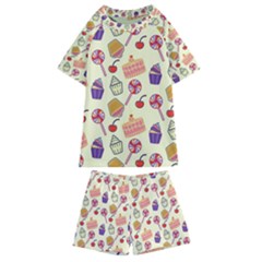 Cupcake Pattern Lollipop Kids  Swim Tee And Shorts Set by Ravend