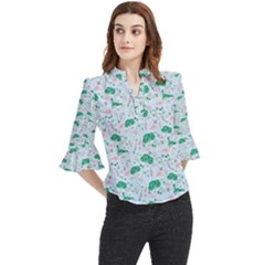 Illustration Flower Pattern Wallpaper Seamless Loose Horn Sleeve Chiffon Blouse