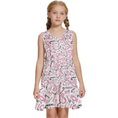 Candy Pink Black-cute Sweat Kids  Sleeveless Tiered Mini Dress by Ravend