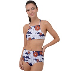 Blue And White Pottery Pattern High Waist Tankini Set by danenraven