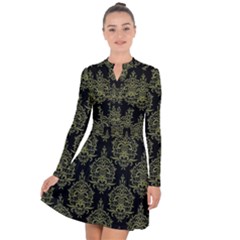 Black And Green Ornament Damask Vintage Long Sleeve Panel Dress by ConteMonfrey