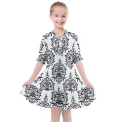 Black And White Ornament Damask Vintage Kids  All Frills Chiffon Dress by ConteMonfrey