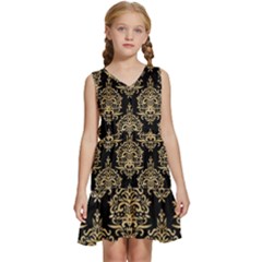 Black And Cream Ornament Damask Vintage Kids  Sleeveless Tiered Mini Dress by ConteMonfrey