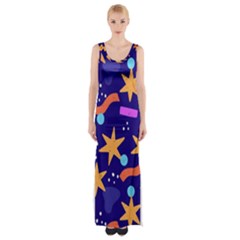 Star Abstract Pattern Wallpaper Thigh Split Maxi Dress by Wegoenart