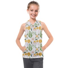 Flower White Pattern Floral Nature Kids  Sleeveless Hoodie by Wegoenart