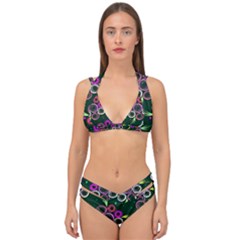 Floral Pattern Non Seamless Flower Double Strap Halter Bikini Set by Wegoenart