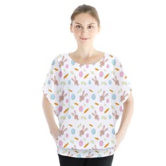 Easter Bunny Pattern Hare Batwing Chiffon Blouse