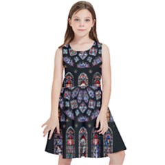 Chartres Cathedral Notre Dame De Paris Amiens Cath Stained Glass Kids  Skater Dress by Wegoenart