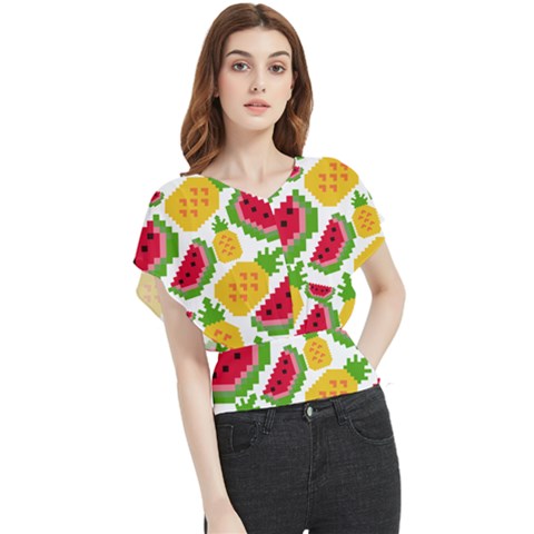 Watermelon Pattern Fruit Summer Butterfly Chiffon Blouse by Wegoenart