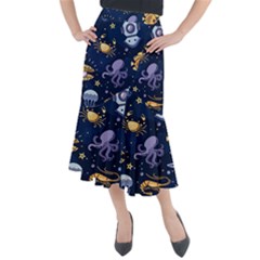 Marine-seamless-pattern-thin-line-memphis-style Midi Mermaid Skirt by BangZart