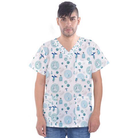 Vaccine Syringe Disinfection Men s V-neck Scrub Top by Wegoenart