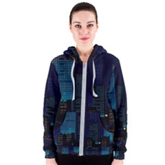 City Building Pixel Art Vaporwave Women s Zipper Hoodie by danenraven