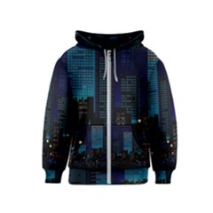 City Building Pixel Art Vaporwave Kids  Zipper Hoodie by danenraven