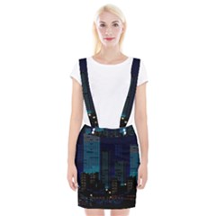 City Building Pixel Art Vaporwave Braces Suspender Skirt