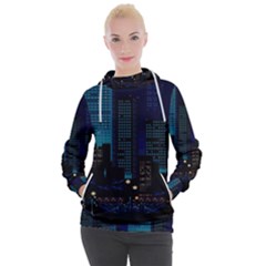 City Building Pixel Art Vaporwave Women s Hooded Pullover by danenraven