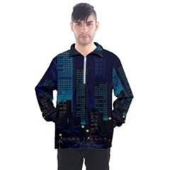 City Building Pixel Art Vaporwave Men s Half Zip Pullover by danenraven