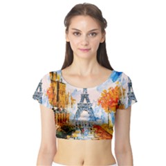 Eiffel Tower Landmark Architecture  Artistic Short Sleeve Crop Top