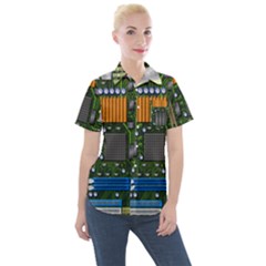 Illustration Motherboard Pc Computer Women s Short Sleeve Pocket Shirt