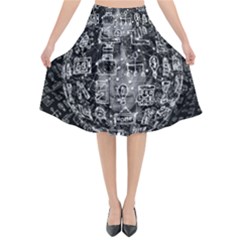 Background Burnout Template Doodle Flared Midi Skirt