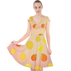 Fruits-gradient,orange Cap Sleeve Front Wrap Midi Dress by nateshop