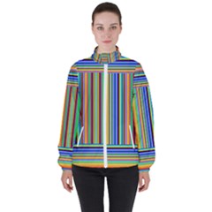 Abstract Stripe Pattern Rainbow Women s High Neck Windbreaker by Wegoenart