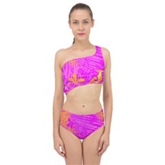 Spring Tropical Floral Palm Bird Pink Pattern Background Spliced Up Two Piece Swimsuit by Wegoenart