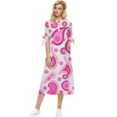 Paisley Bow Sleeve Chiffon Midi Dress by nateshop