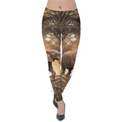 Sculpture Travel Outdoor Nature Elephant Velvet Leggings by Wegoenart