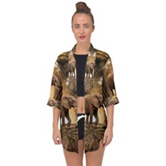 Sculpture Travel Outdoor Nature Elephant Open Front Chiffon Kimono