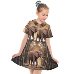 Sculpture Travel Outdoor Nature Elephant Kids  Short Sleeve Shirt Dress by Wegoenart