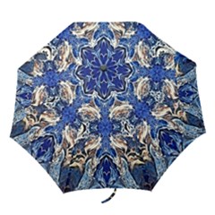 Gold On Cobalt Folding Umbrellas by kaleidomarblingart