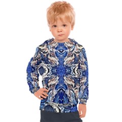 Gold On Cobalt Kids  Hooded Pullover by kaleidomarblingart