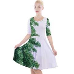 Green Christmas Tree Border Quarter Sleeve A-line Dress